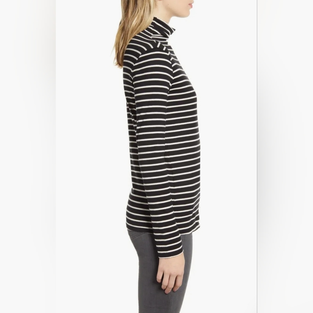 Adriano Goldschmied Knits "Chels" Stripe Turtleneck Black White, Women's Size XS - Picture 2 of 10